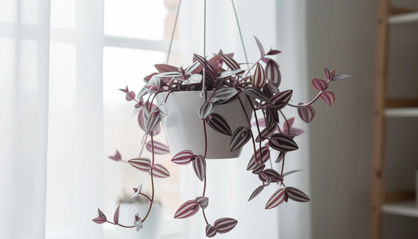 Tradescantia zebrina en pot suspendu, feuillage pourpre et argenté