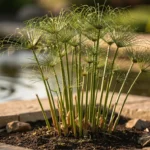 Papyrus la plante en touffe verte au bord d'un bassin de jardin